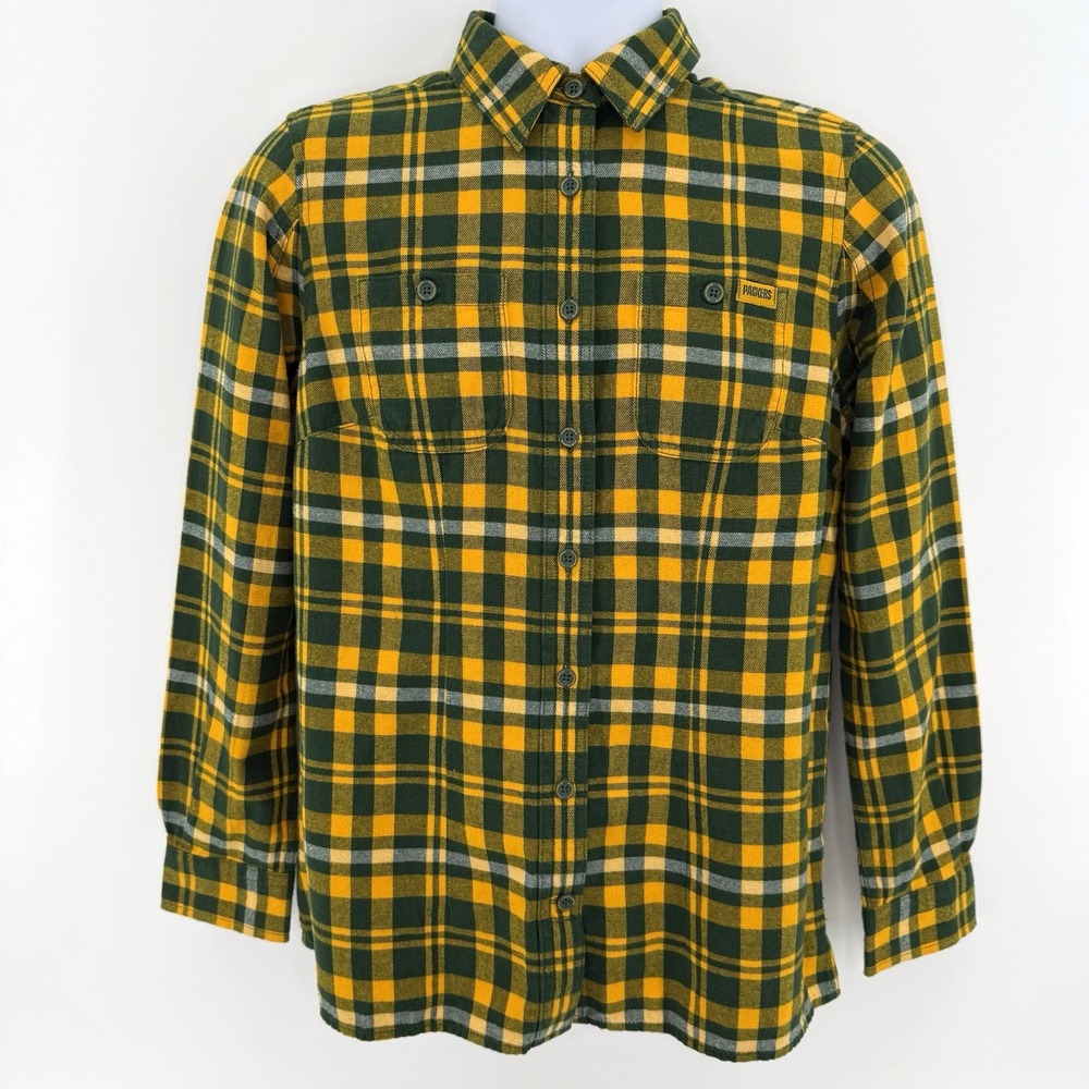 Green Bay Packers Duluth Trading Co Women's XS Flannel Shirt Green Yellow Plaid